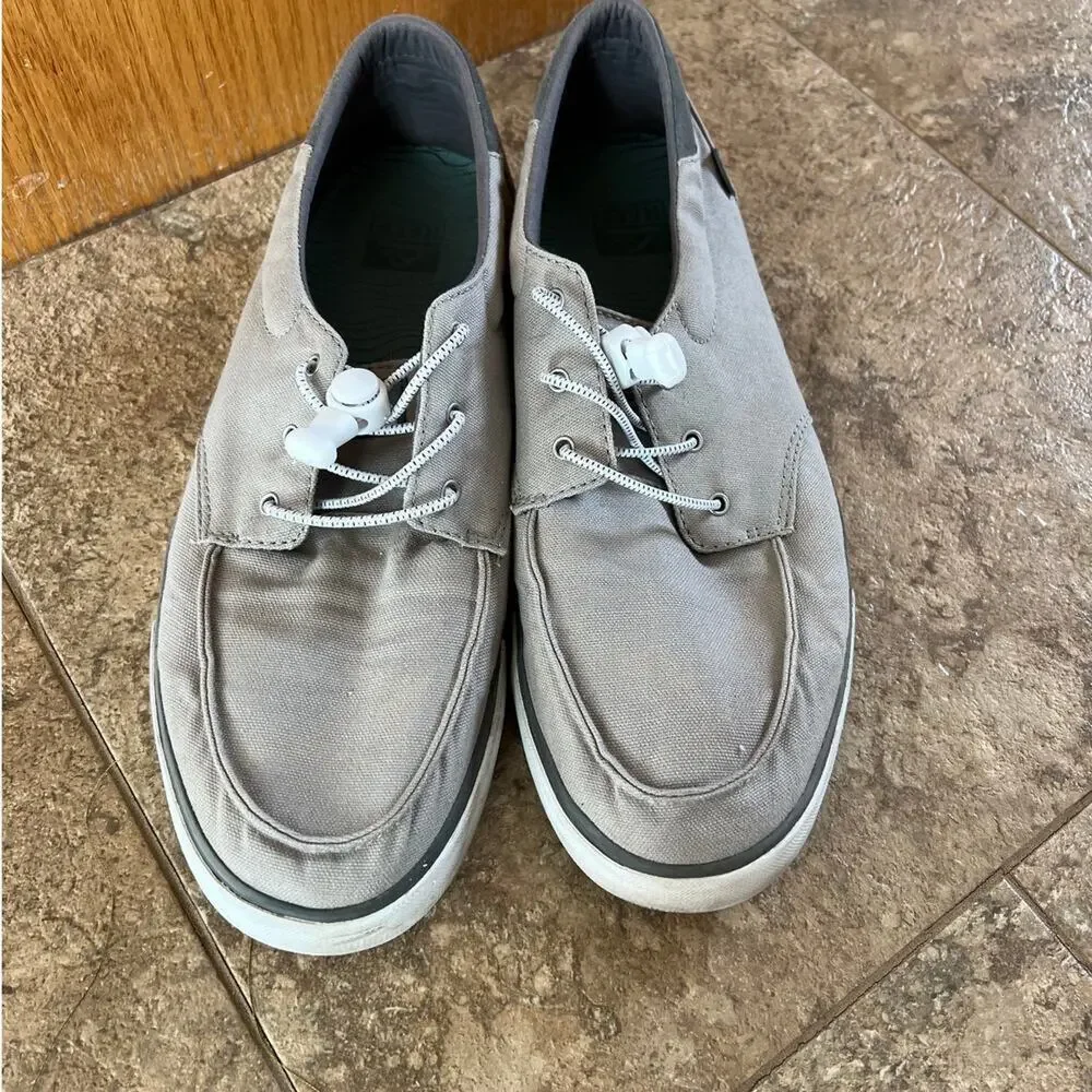 Reef Deckhand 3 Gray Canvas Elastic Lace Rubber Sole Shoe, Men's size 12